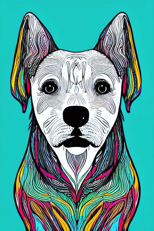 Image similar to minimalist boho style art of a colorful dog, illustration, vector art