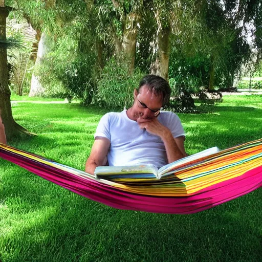 Image similar to my italian wise friend on a hammock, reading the book about love