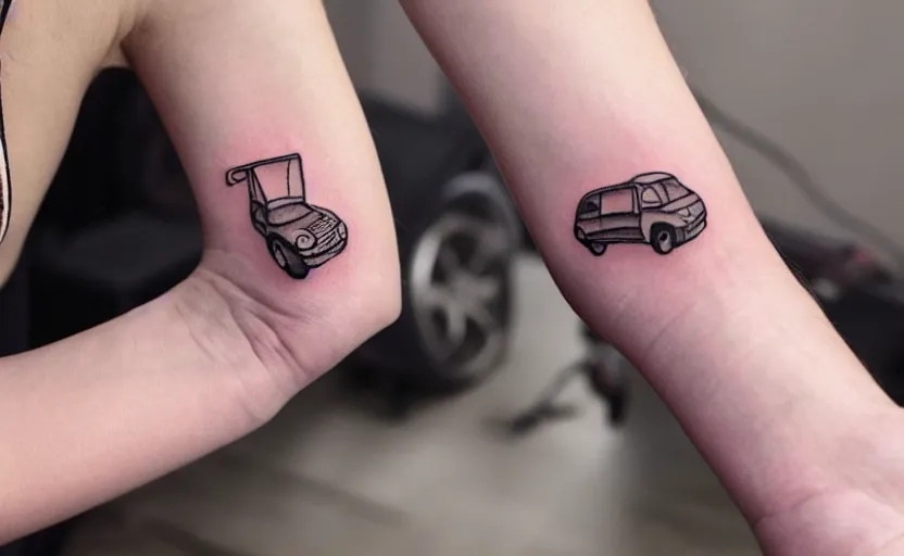 Image similar to handpoke tattoo of a tiny car