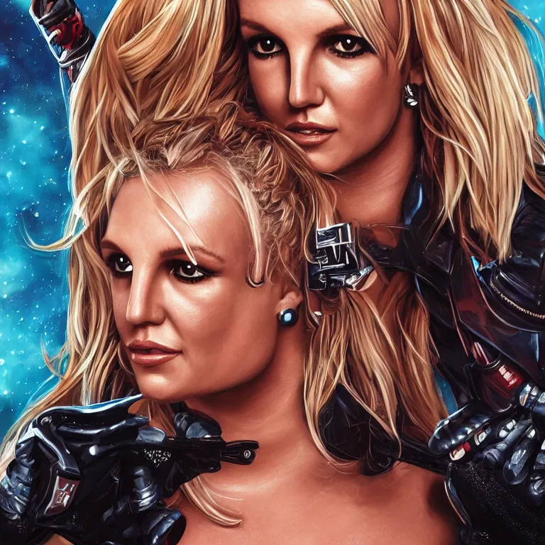 Prompt: A portrait of Britney Spears as space pirate mercenary, highly detailed, trending on artstation, award winning,