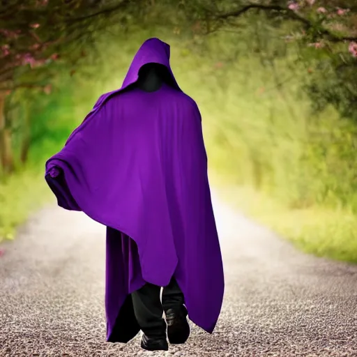 Image similar to grim reaper, purple cloak, full body