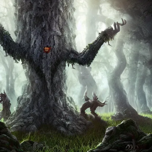 Image similar to a giant with extra heads on his shoulders, dnd in a dark forest, digital art, high quality render, artstation, 8 k, photograph quality, ultrahd, in the style of dungeons and dragons