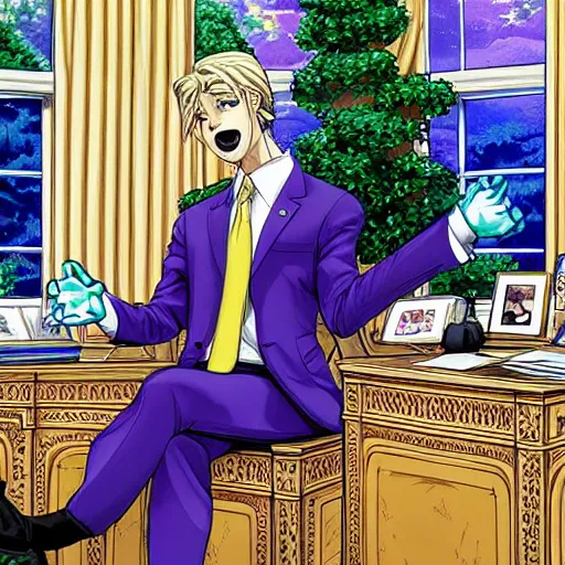 Image similar to funny valentine in the oval office, jojo, manga