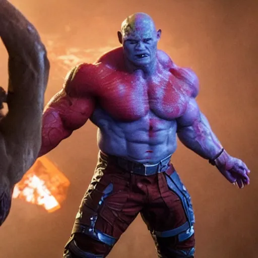 Image similar to film still of John Cena as Drax in Guardians of the Galaxy