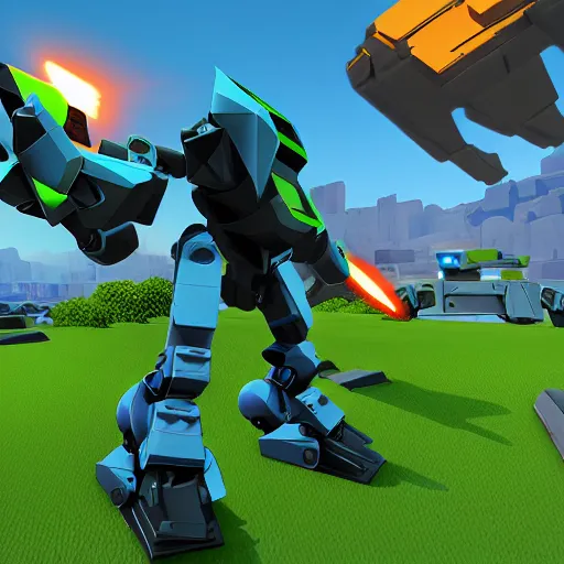 Image similar to screenshot from the game robocraft of a railgun bot, 8 k resolution