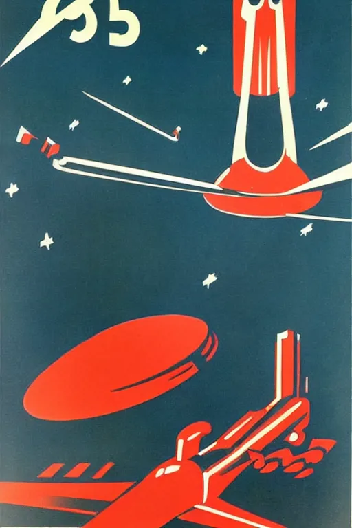 Image similar to ussr propaganda poster of 1 9 5 0 s space race, futuristic design, dark, symmetrical, washed out color, centered, art deco, 1 9 5 0's futuristic, glowing highlights, intense