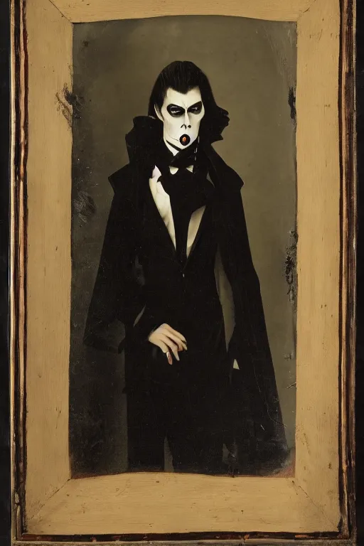 Image similar to a vampire posing for a portrait, gothic
