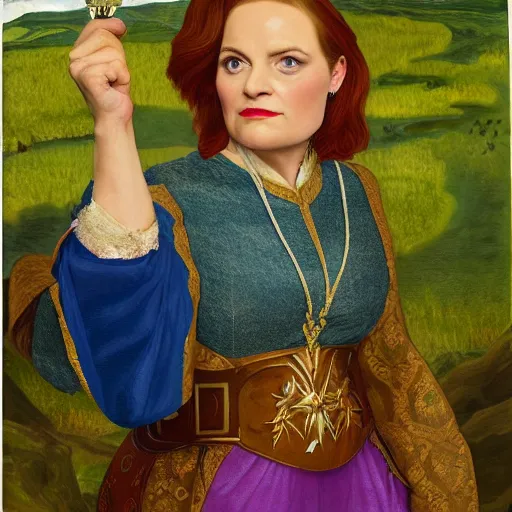 Prompt: leslie knope as a fantasy queen, preraphaelite painting