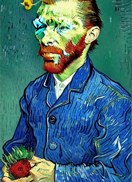 Image similar to hyper realistic vincent van gogh holding a flower drawn by chiara bautista and norman rockwell and greg rutkowski weta studio, and lucasfilm