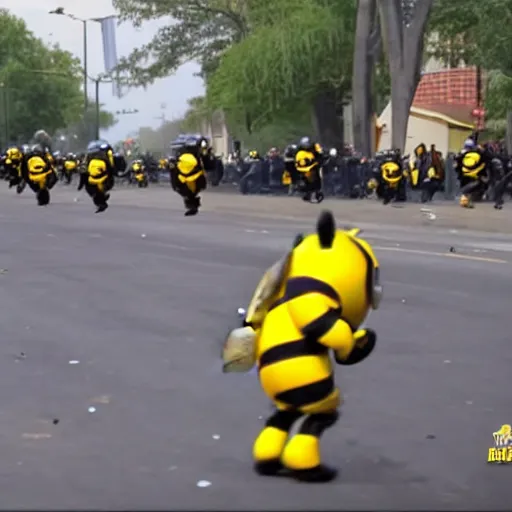 Image similar to barry bee benson flees from several riot police