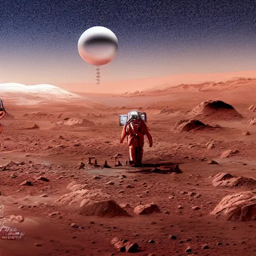 Image similar to colonization of mars in romantic artwork style