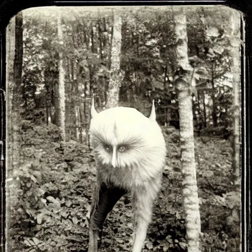 Prompt: leaked photo of a strange creature in the woods daguerrotype