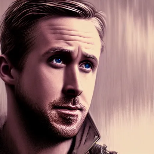 Prompt: ryan gosling portrait, dystopia core, apocalyptic, armor, warrior, dramatic, sharp focus, fiction, neon, fantasy, hyper detailed, digital art, trending in artstation, cinematic lighting, studio quality, smooth render, unreal engine 5 rendered, octane rendered, art style and nixeu and wlop and krenz cushart