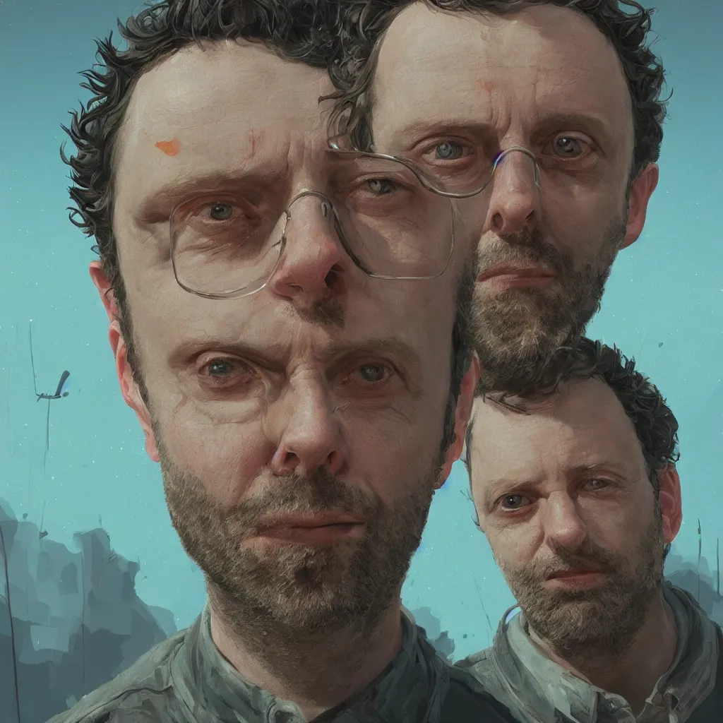 Image similar to close up portrait of michael sheen, highly detailed, digital painting, artstation, concept art, illustration, art by simon stalenhag