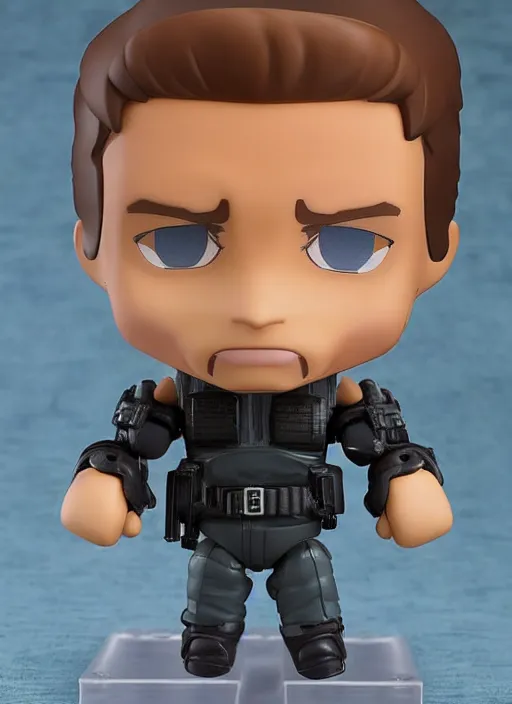 Image similar to arnold schwarzenegger, a nendoroid of arnold schwarzenegger figurine, the terminator, realistic face, detailed product photo