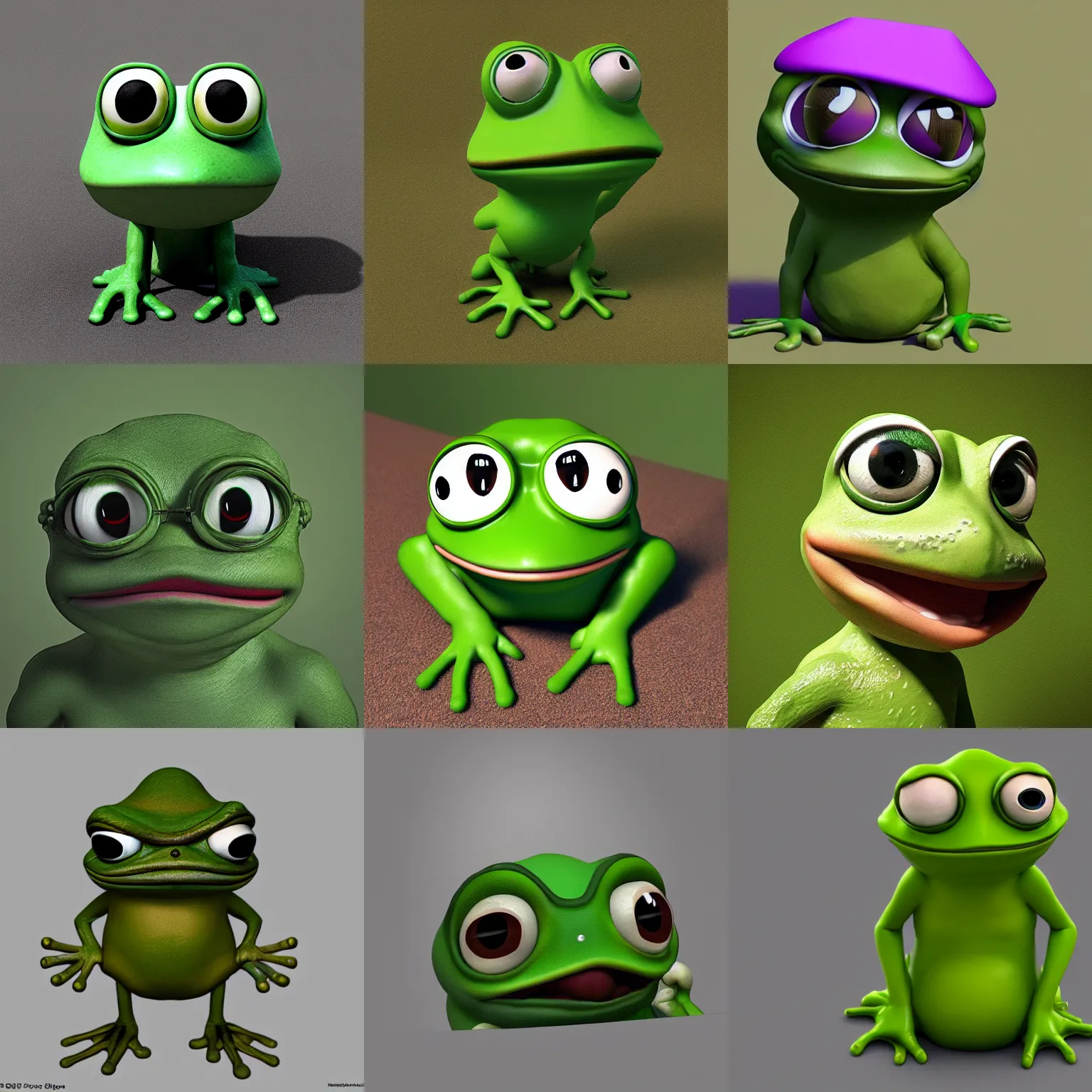 Prompt: pepe the frog, peepo, 3 d, realistic, zbrush, cycles, arstation, moody, rain