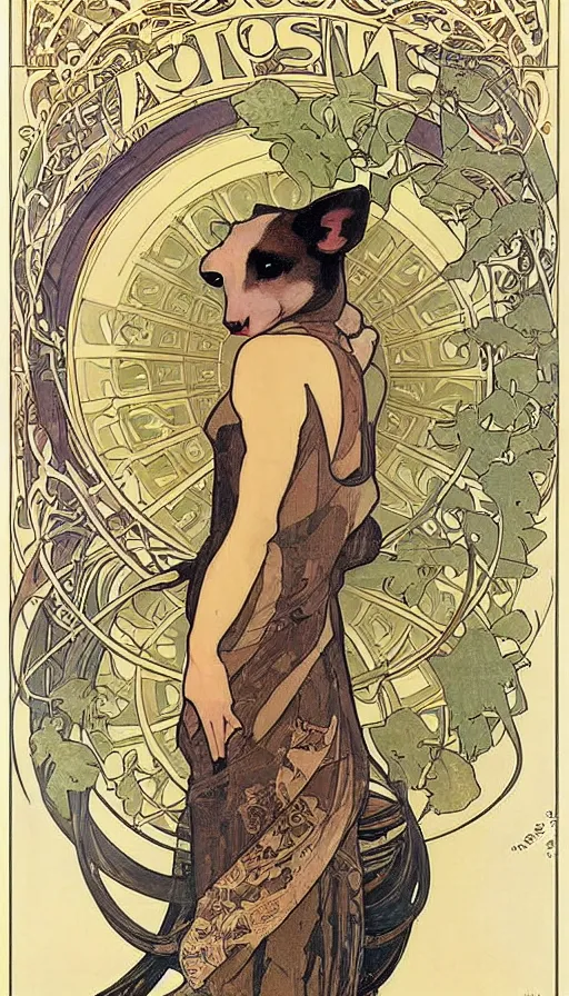 Image similar to poster of an opossum by Alphonse Mucha, Art Nouveau