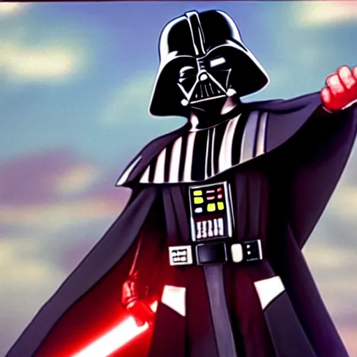 Image similar to Darth Vader in the anime Pokémon movie, film still