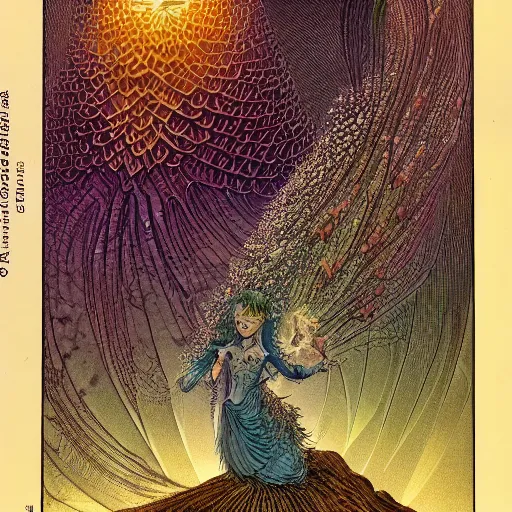 Prompt: blooming angelic hard mountain range cone pigeon trunk caviar crystalline, by vincent di fate and brian froud and jean giraud, quantum wavetracing, # micro, flat shading