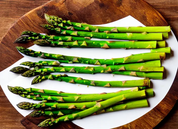 Prompt: asparagus and cut onion, on a wooden board, sunlight streaming in, cookbook photography