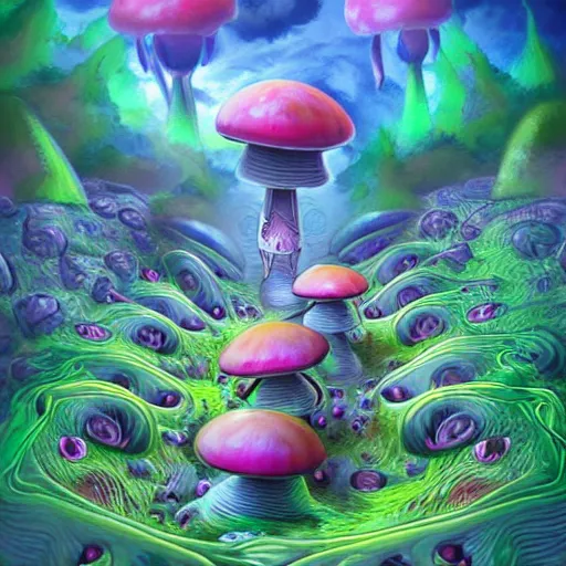Image similar to sleep paralysis while on mushrooms, mushroomcore, naturecore, high quality art, digital art, extreme detail, masterpiece