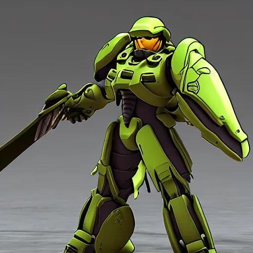 Image similar to Master Chief, animated like a character from Guilty Gear by Arc System Works