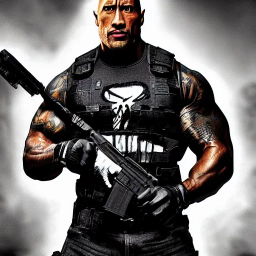 Image similar to Dwayne Johnson in the punisher digital art 4k detailed super realistic