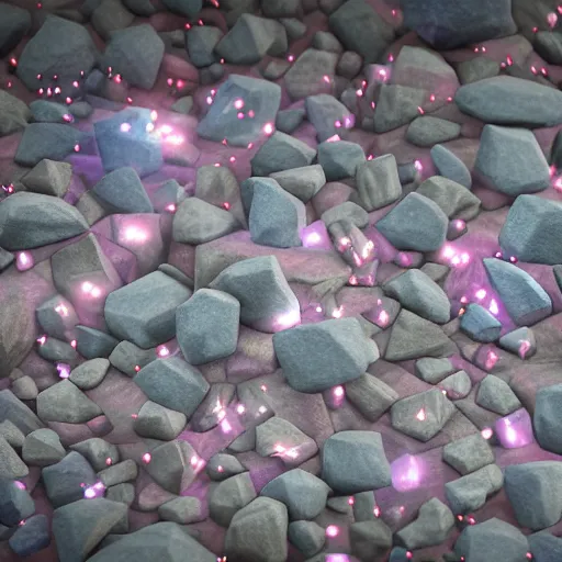 Image similar to a close up of some rocks with fire in the background, a digital rendering by goro fujita, zbrush central, space art, rendered in unreal engine, made of crystals, glowing lights