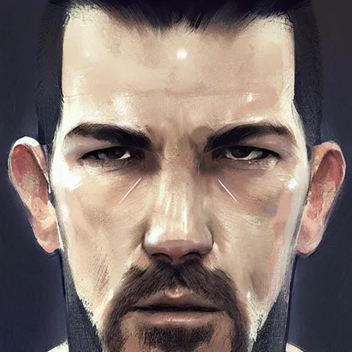 Image similar to portrait of a man by greg rutkowski, he looks like scott adkins, he is wearing a black kevlar gear, highly detailed portrait, digital painting, artstation, concept art, smooth, sharp foccus ilustration, artstation hq