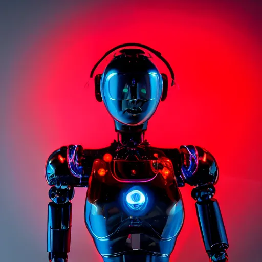 Image similar to deluxe humanoid robots front head screen displaying red glowing Error, background dark, 40nm lens, shallow depth of field, split lighting, 4k,