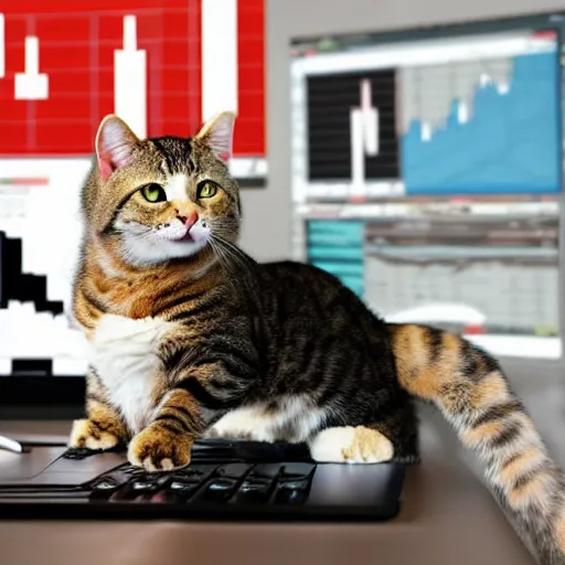 Image similar to photo of anthropomorphic cat trading stocks