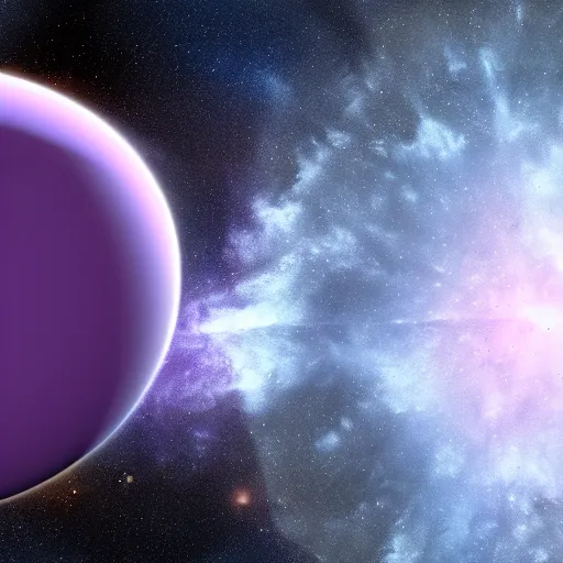 Image similar to a closeup of a lonely purple planet floating alone in the vast blackness of deep space, digital art, photorealistic, detailed, trending on artstation, closeup photo