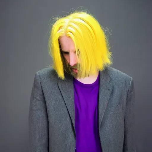 Prompt: a man with yellow hair and purple hair tips