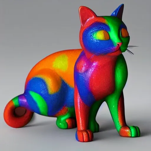 Image similar to colorful cat figurine in the style of kurt adler detailed 3 d rendered sculpture 4 k