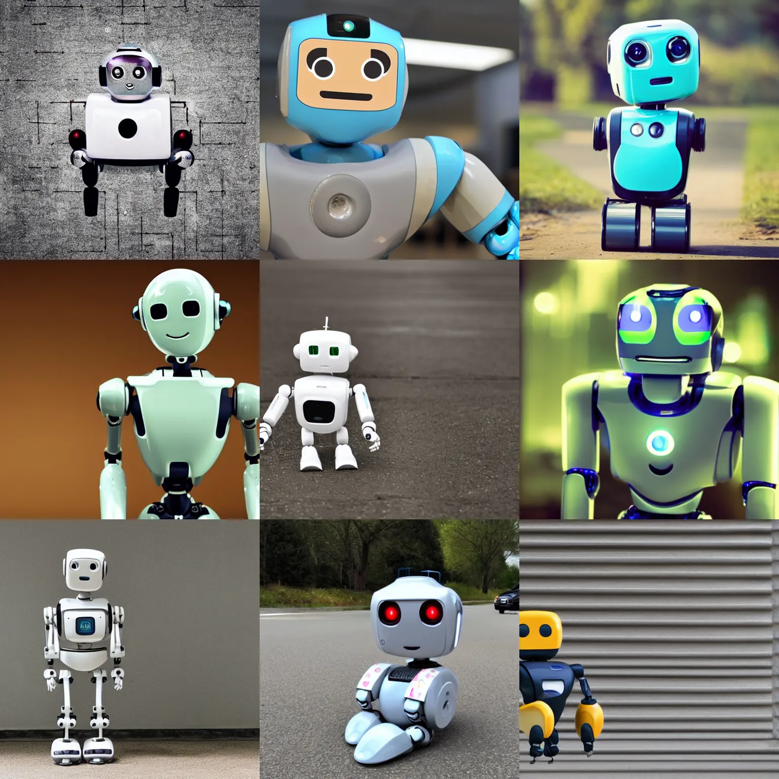 Prompt: <photo attention-grabbing robot-traits='cute friendly happy wellbuilt'>Self-aware robot contemplating existence</photo>