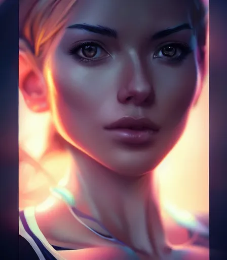 Prompt: beautiful portrait of a gorgeous personal trainer who looks like PhRh , character design by charlie bowater, ross tran, artgerm, and makoto shinkai, detailed, soft lighting, rendered in octane