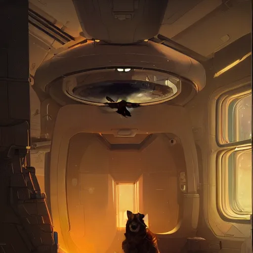 Image similar to little dog inside a hypersleep pod inside a cyberpunk spaceship, very realistic, greg rutkowski, caspar david friedrich, smooth, illustration, elegant, artstation, digital painting