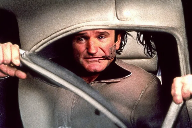 Image similar to Robin Williams as Jack Torrance driving in The Shining 1980