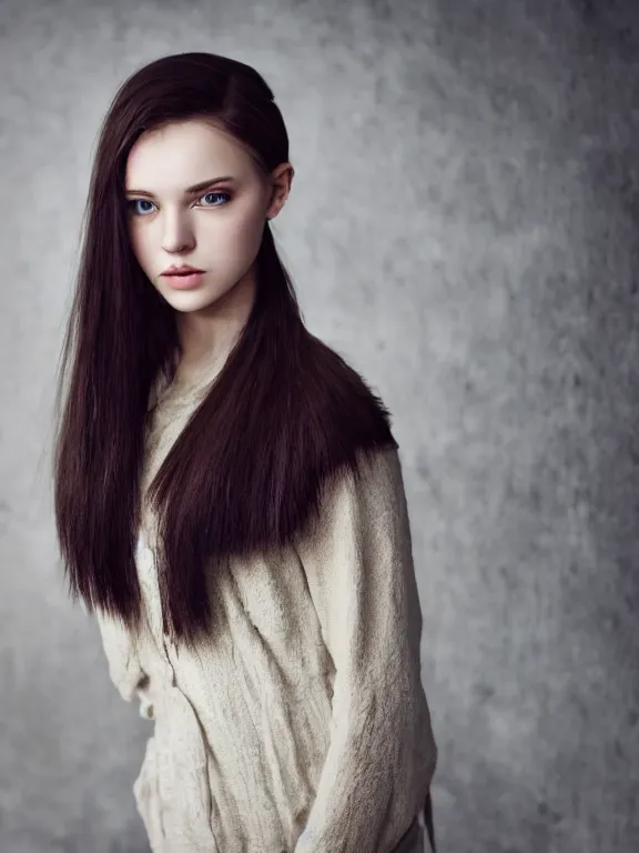 Prompt: hyperdetailed photo of a beautiful ukrainian girl with brown eyes and dark bob hairstyle, winds of winter, au naturel, cinematic lighting, studio quality