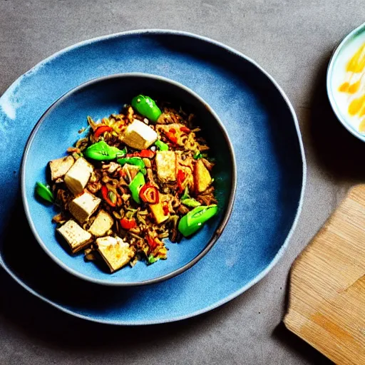 Prompt: a photograph of the new tofu fried rice, chinese dish from my local chinese restaurant, cooked to perfection, chefs table, netflix, gourmet, three michelin star, food photography
