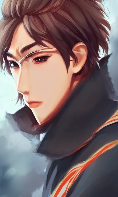 Image similar to A realistic anime portrait of a handsome young man with fox ears wearing a kimono, digital painting, by WLOP and Rossdraws, digtial painting, trending on ArtStation, deviantart