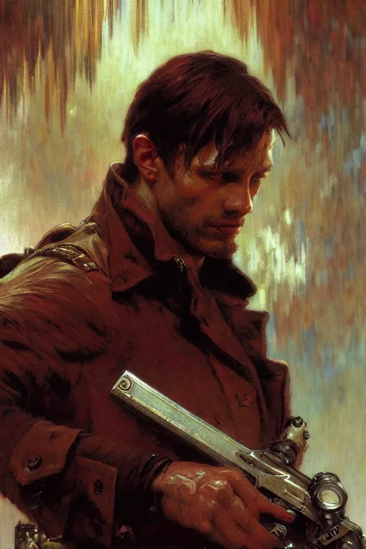 Image similar to leon scott kennedy, painting by gaston bussiere, craig mullins, greg rutkowski, alphonse mucha