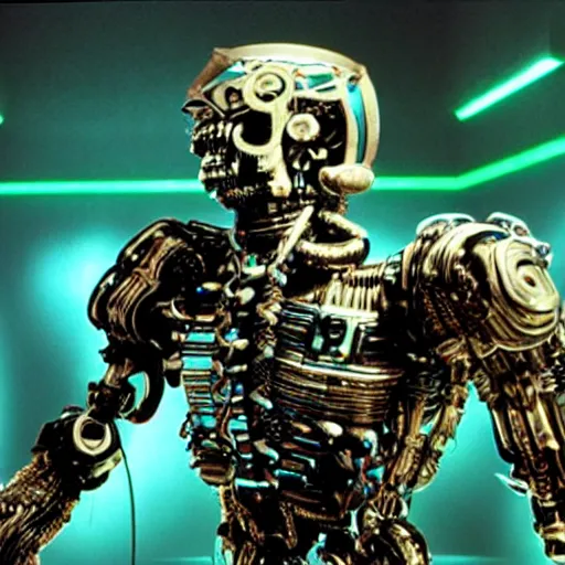 Image similar to cybernetic cyber Ah Puch, movie still