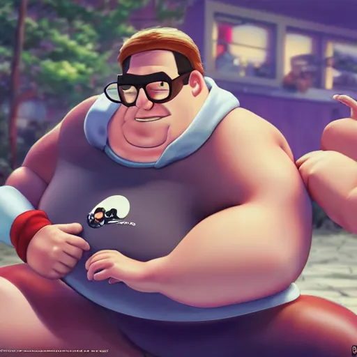 Prompt: peter griffin beating brian, from family guy, hyperrealism, octane render, 8 k, high resolution, art by artgerm