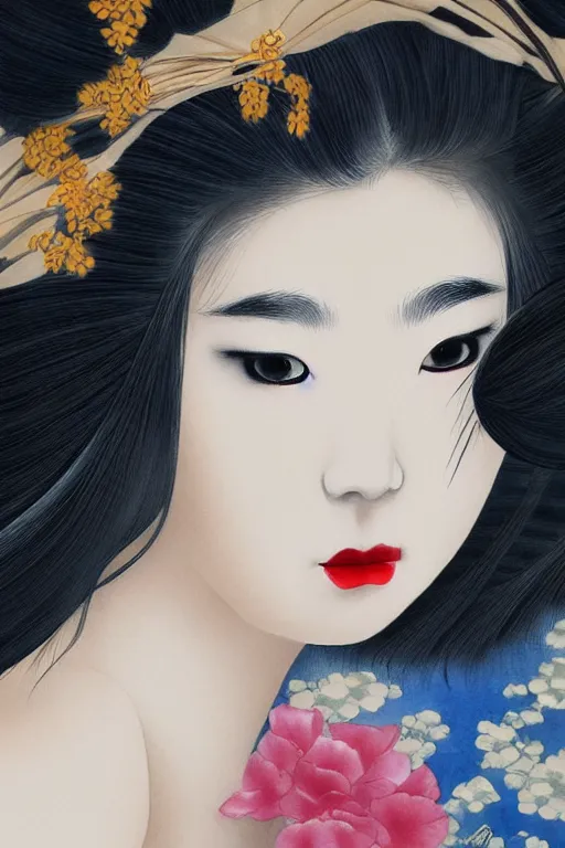 Image similar to sensual and very seductive geisha, digital art, 8k, character, realistic, portrait, photorealism, japan watercolour, masterpiece art