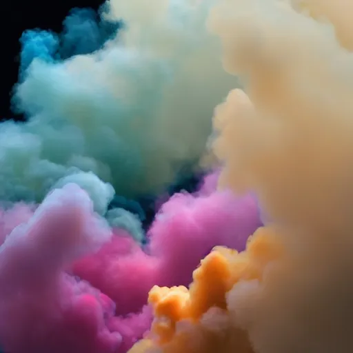 Image similar to muted colorful smoke forms into vague shape reminiscent dragons racing.