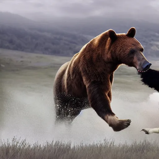 Prompt: realistic photograph of a horse attacking a bear