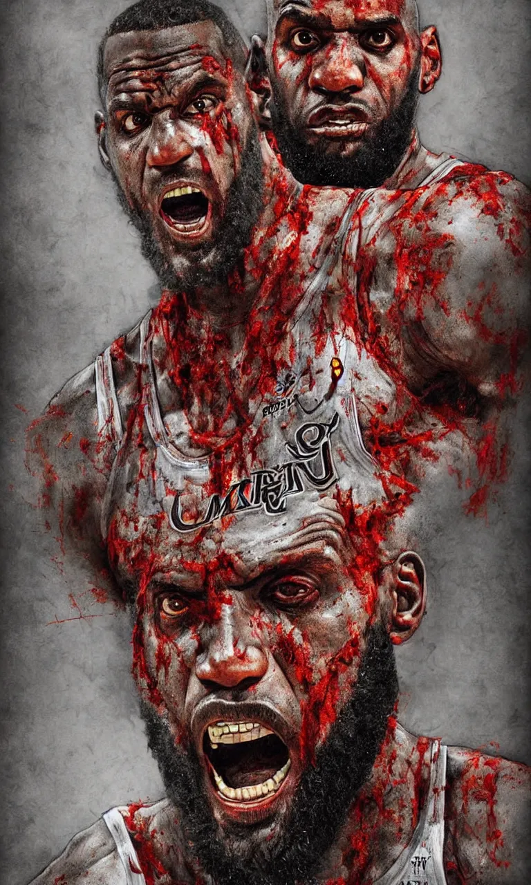 Image similar to a detailed digital art portait of angry zombie lebron james as kratos portrait, art by norman rockwell