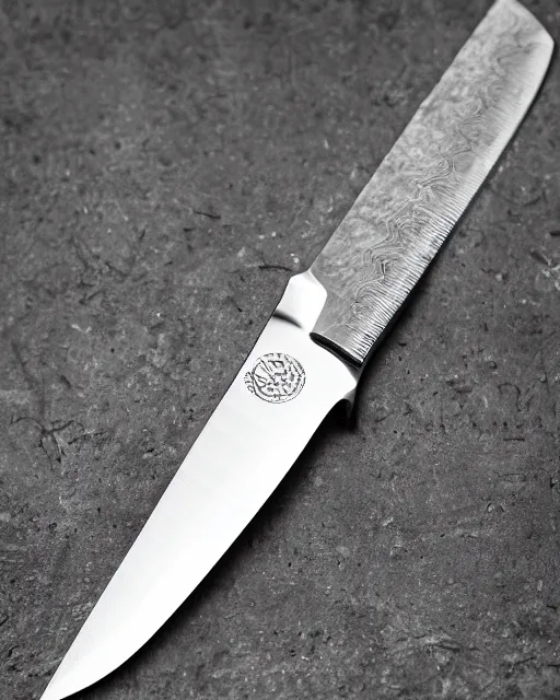 Image similar to A studio photo of a knife made from stainless steel, highly detailed, bokeh, 90mm, f/1.4