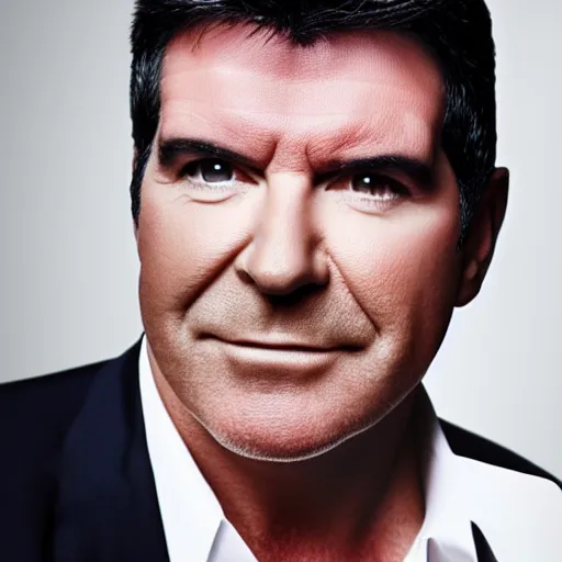 Prompt: portrait photoshoot of Simon Cowell glowing red eyes